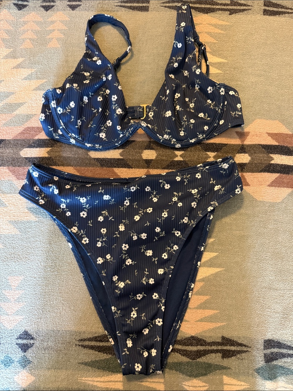 Navy Floral Underwire Bikini Set - Women Swim